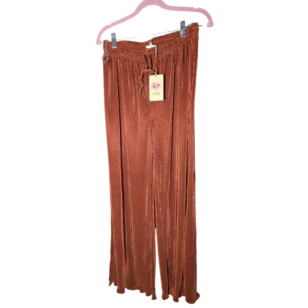 NWT Entro Copper Pleated Wide Leg Palazzo Pants Size Large